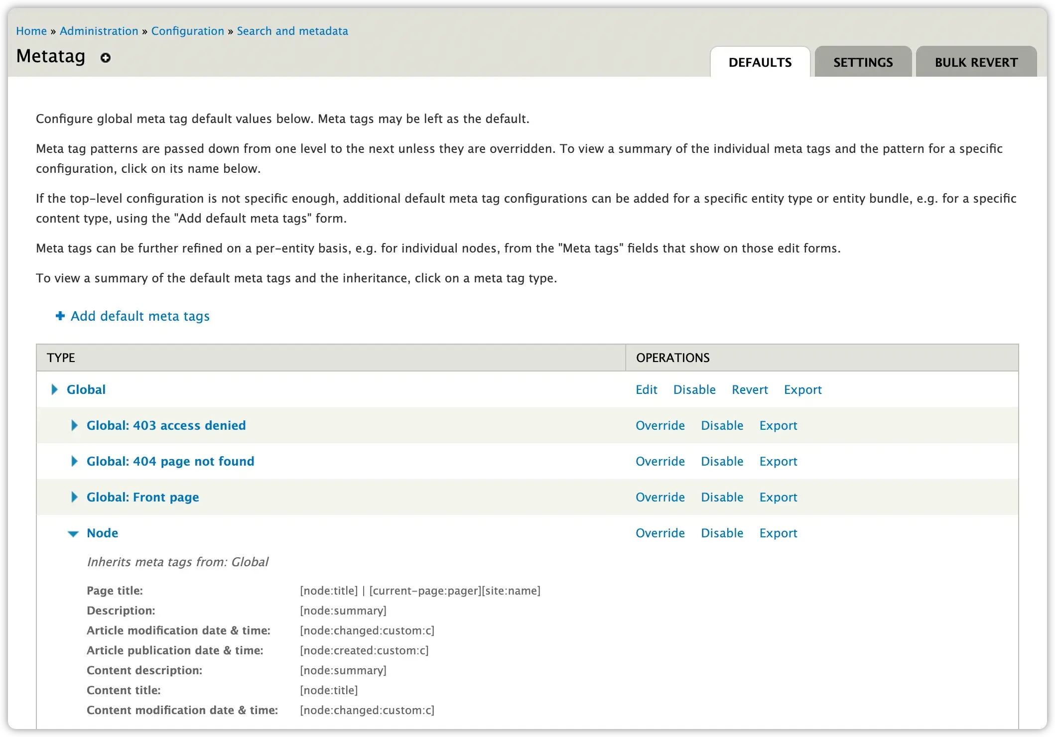 Drupal 7 Metatag Configuration