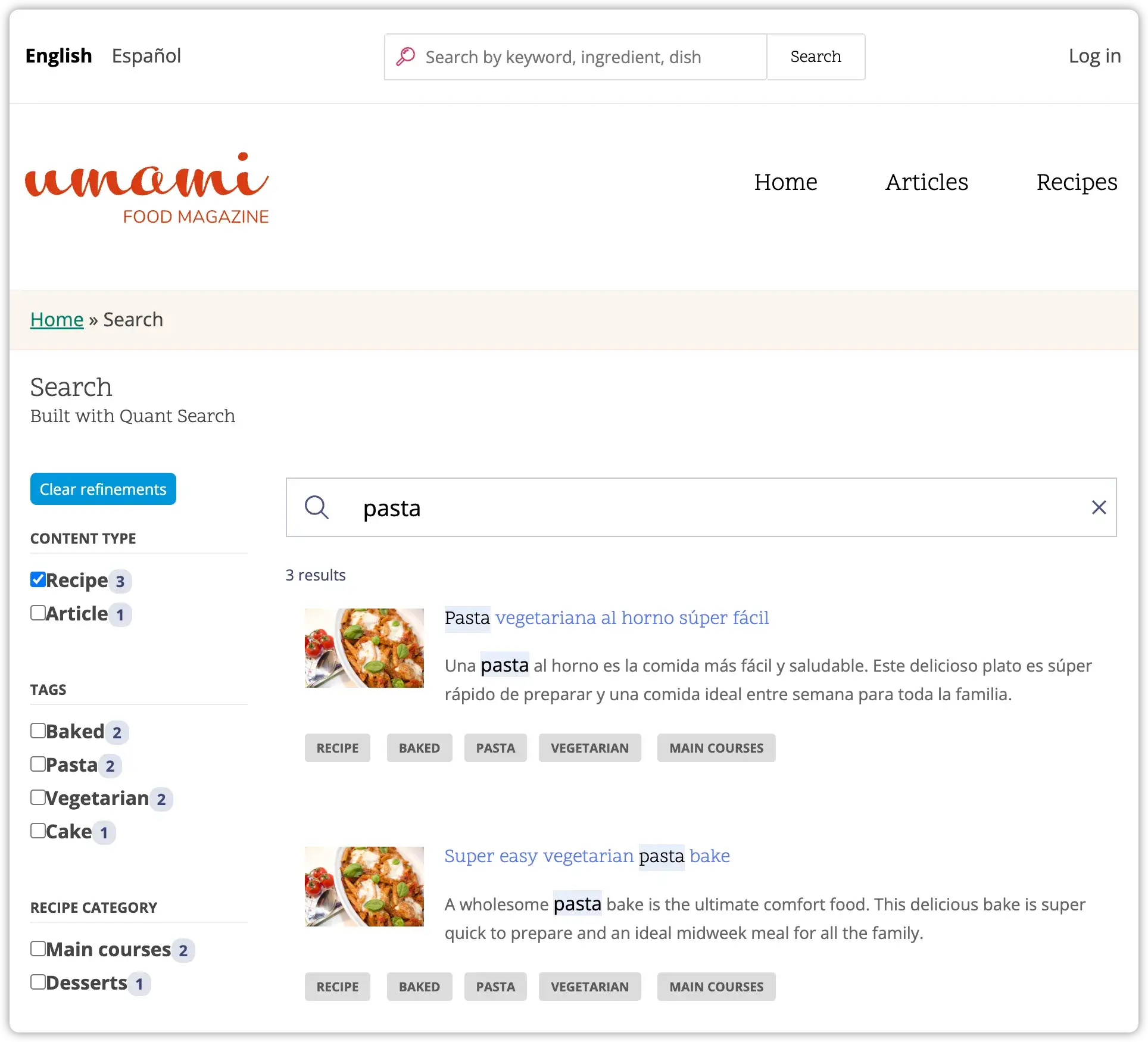 Drupal 9 Quant Search Page Umami Demo