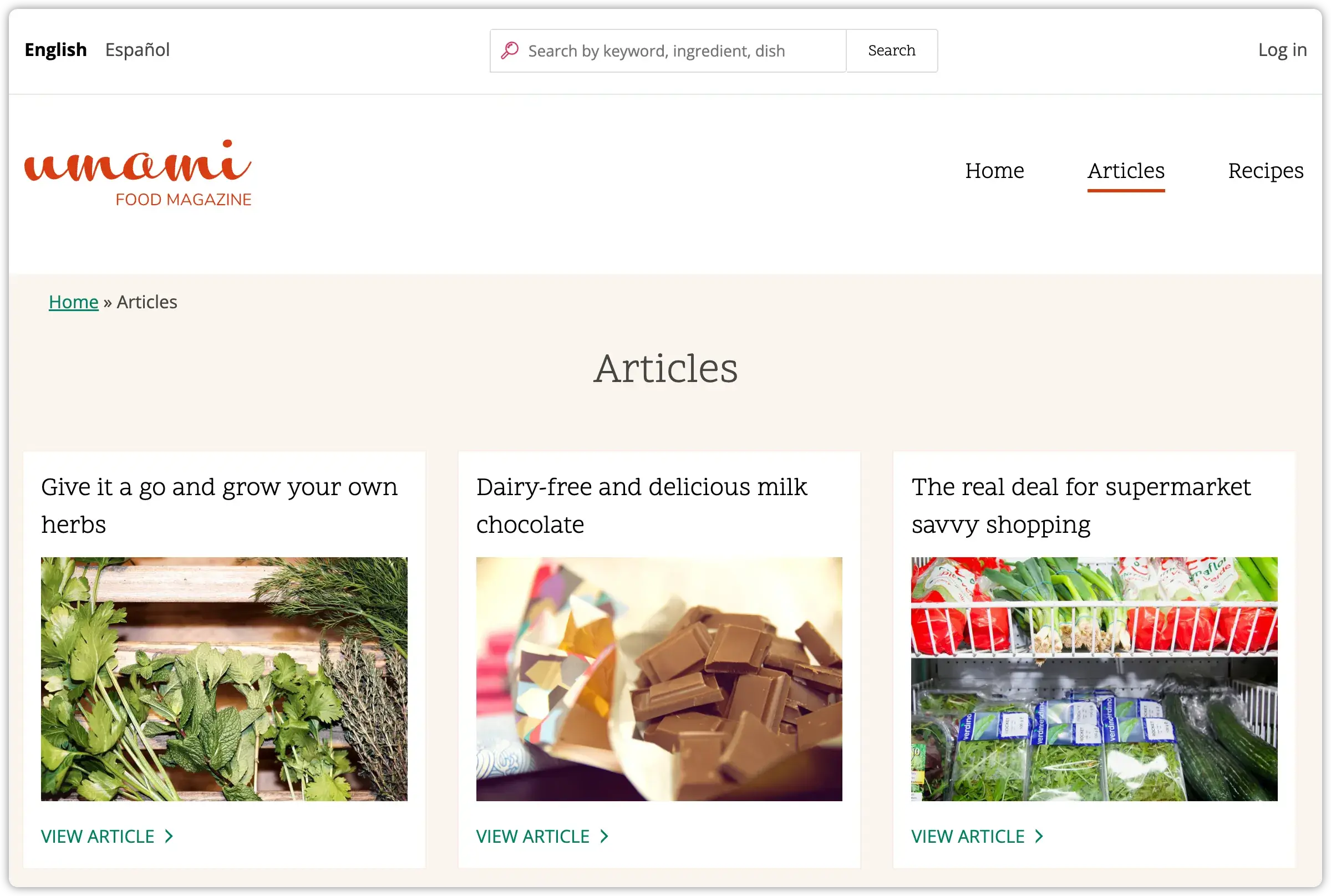 Drupal Umami Demo articles page hosted on Quant static hosting