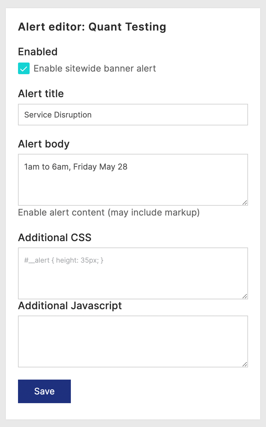 Styling your sitewide alerts in the Quant Alert editor