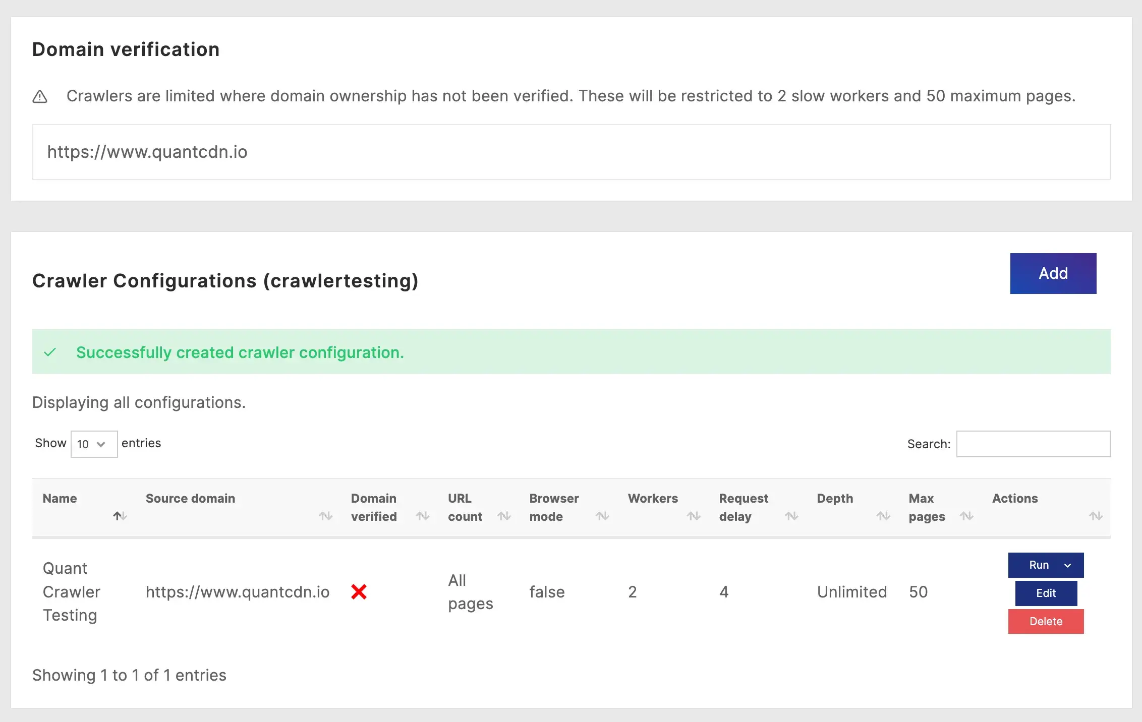 Quant Crawler Configuration Settings