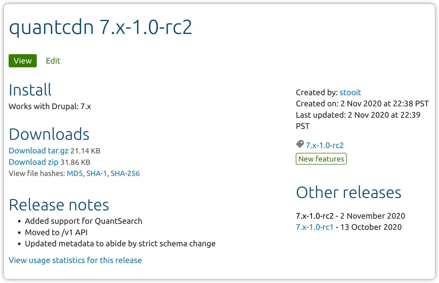 Quant Drupal 7 module version 7.x-1.0-rc2