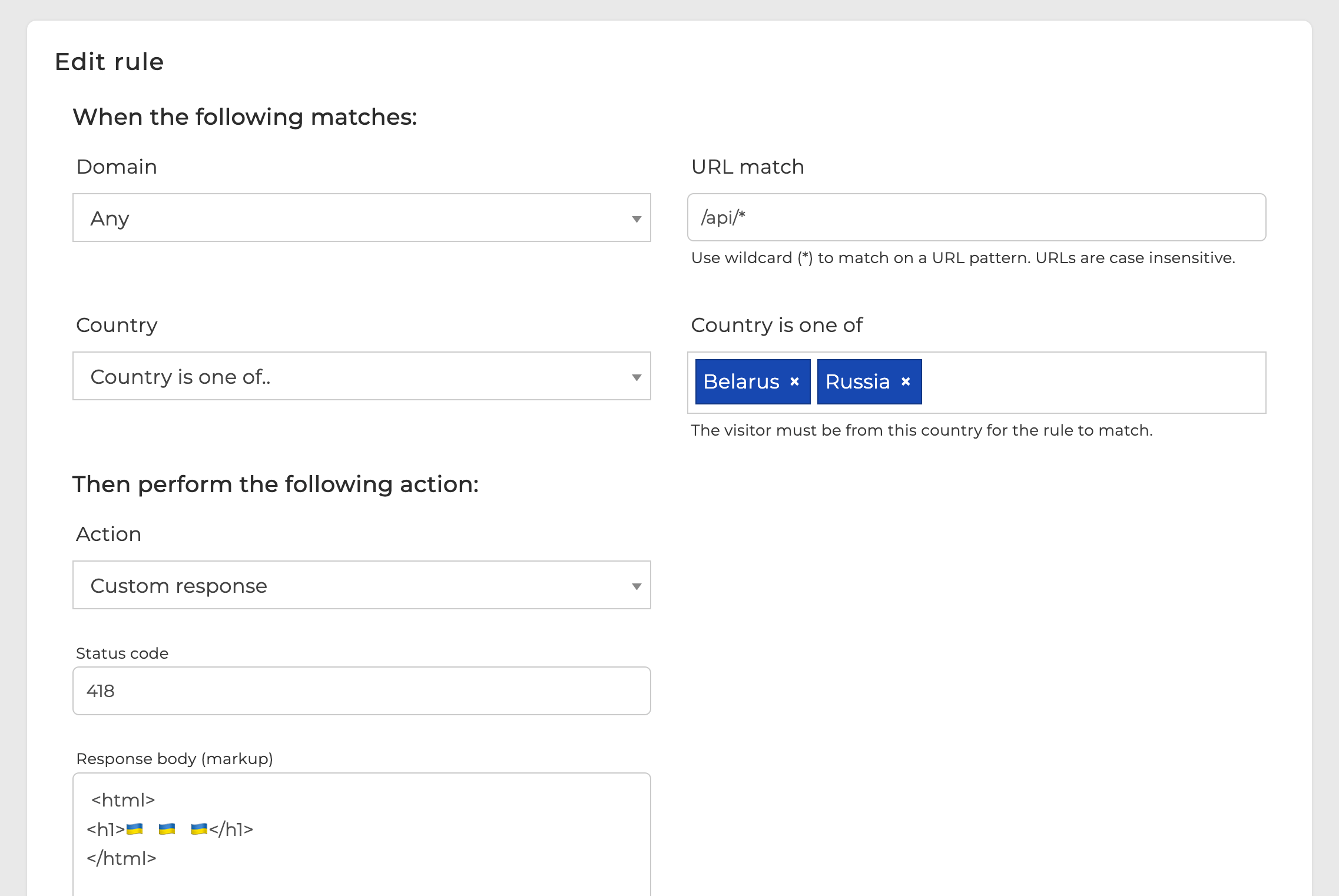 Screenshot of Quant Geolocation Rules in Dashboard