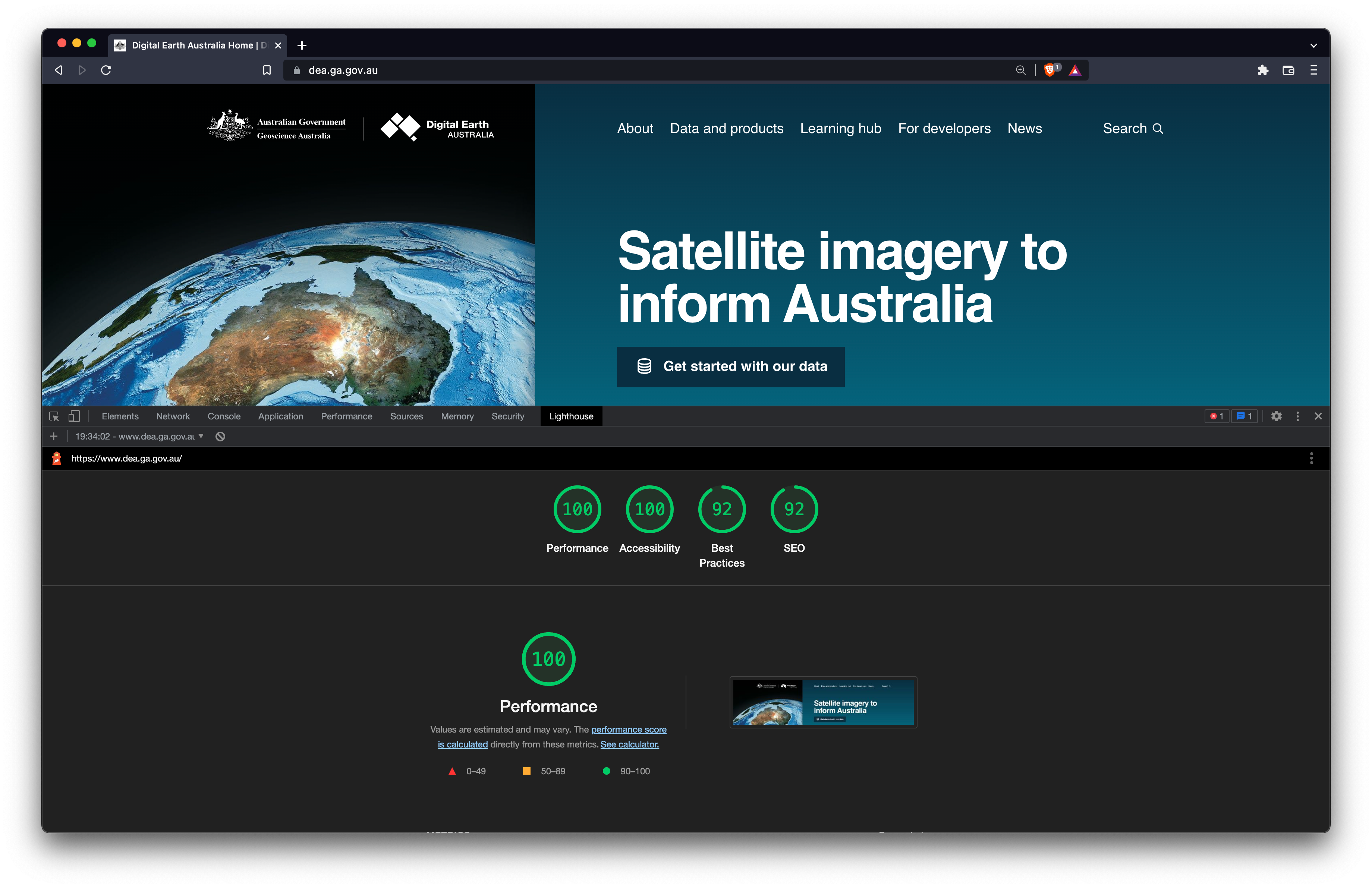 Digital Earth Australia Lighthouse Scores of 100, 100, 92, and 92