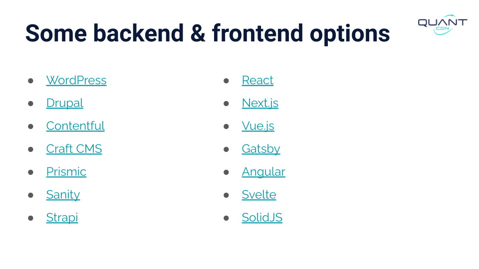 Stanford WebCamp 2023 talk by Kristen Pol - A survey of decoupled and static website solutions - slide 38