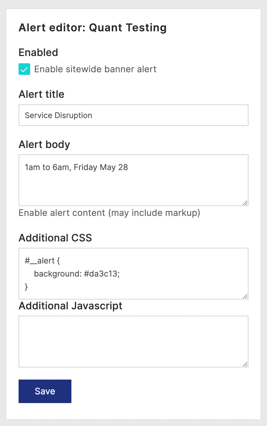 Quant Alert editor for with background color CSS