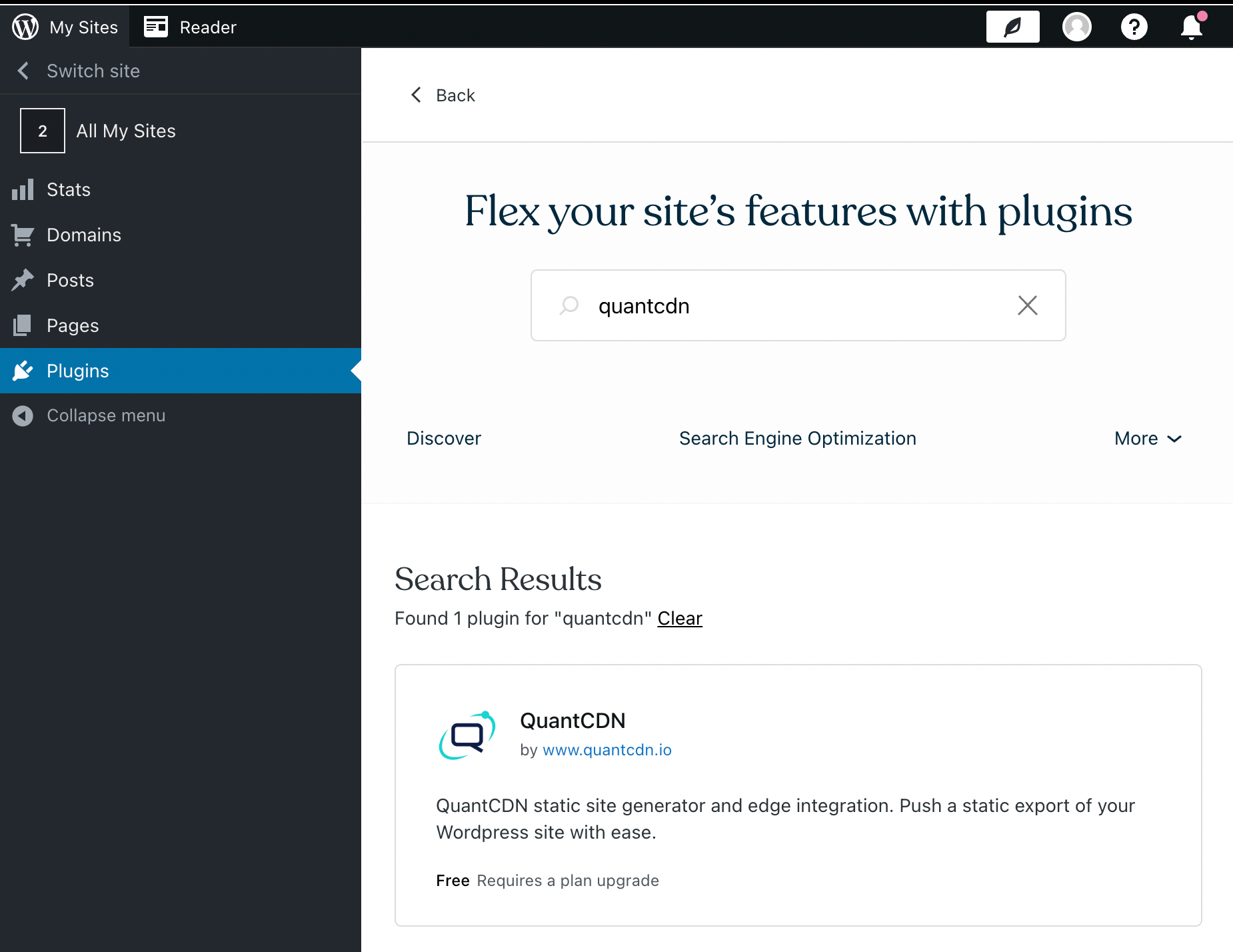 QuantCDN WordPress plugin in search results