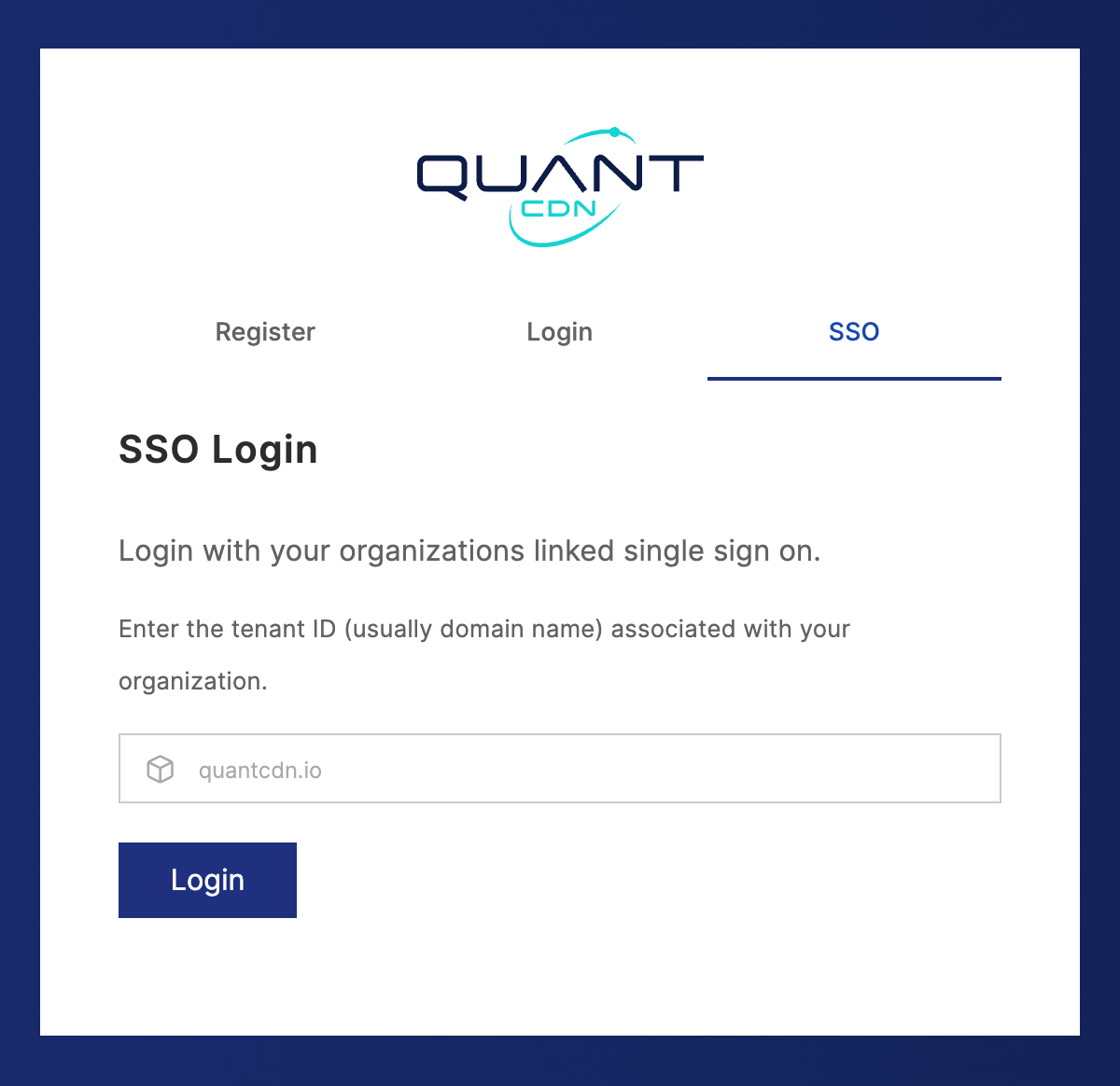 Screenshot of Quant's Single Sign-On (SSO) login form