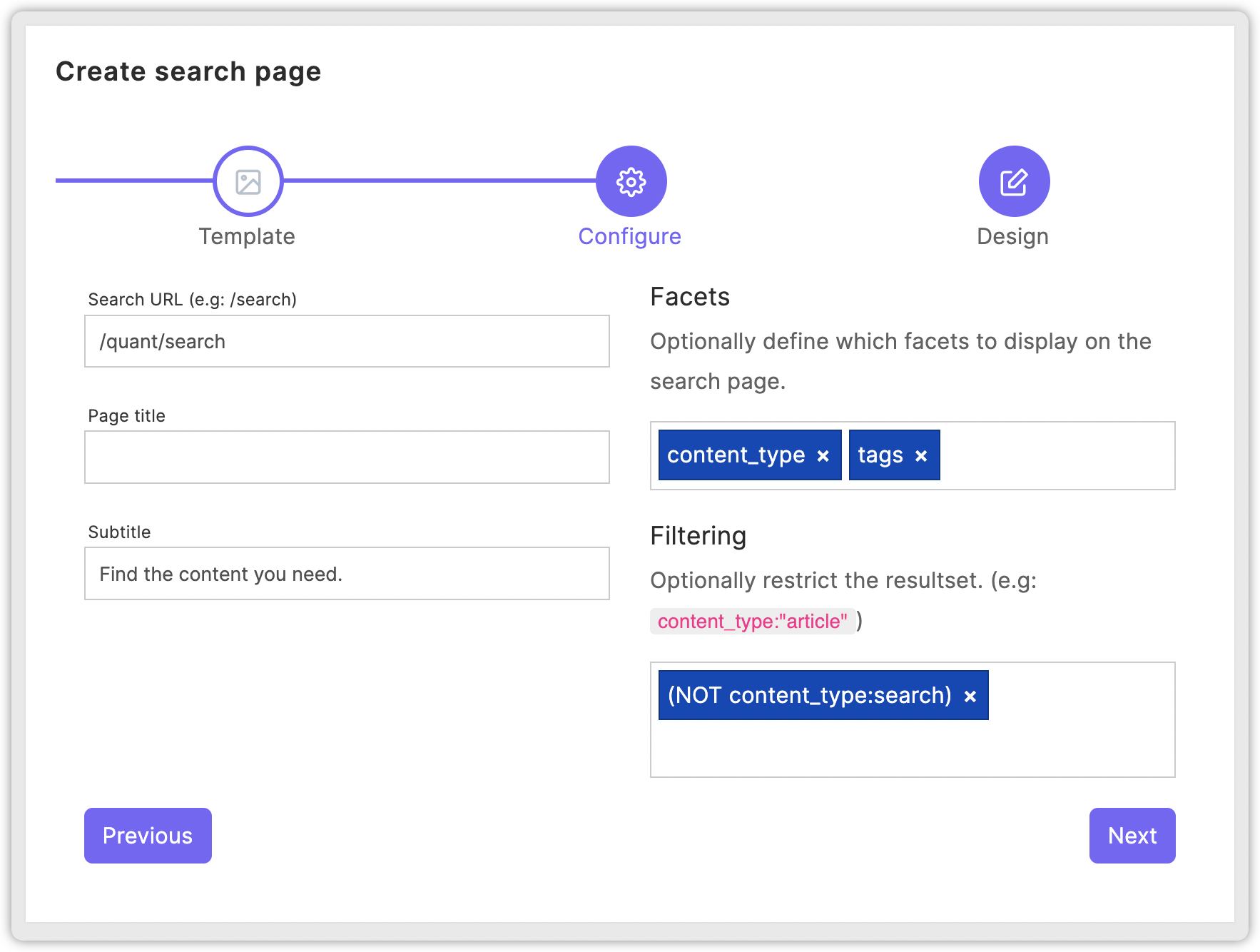 Quant Search Page Configuration Adjusted