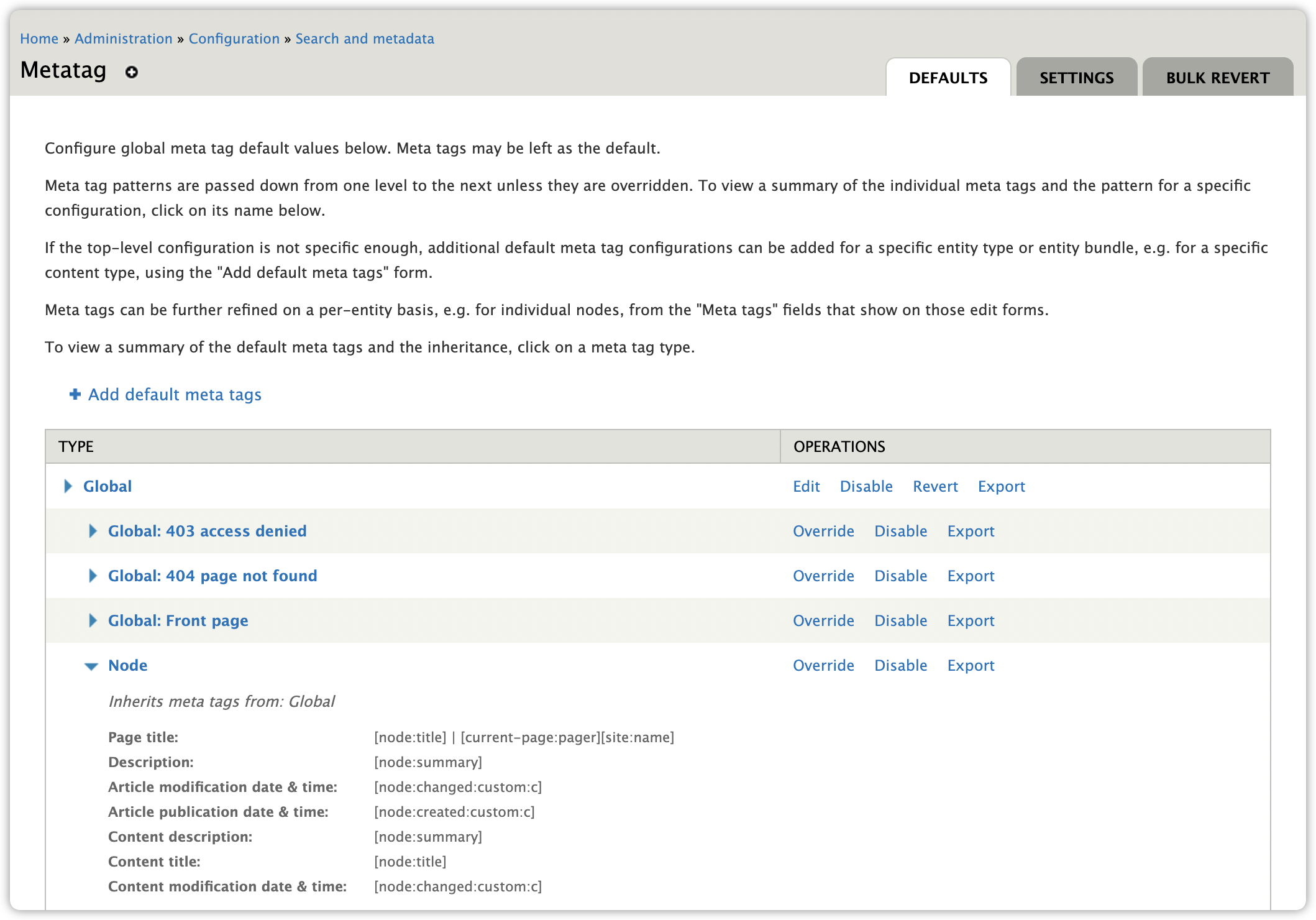 Drupal 7 Metatag Configuration