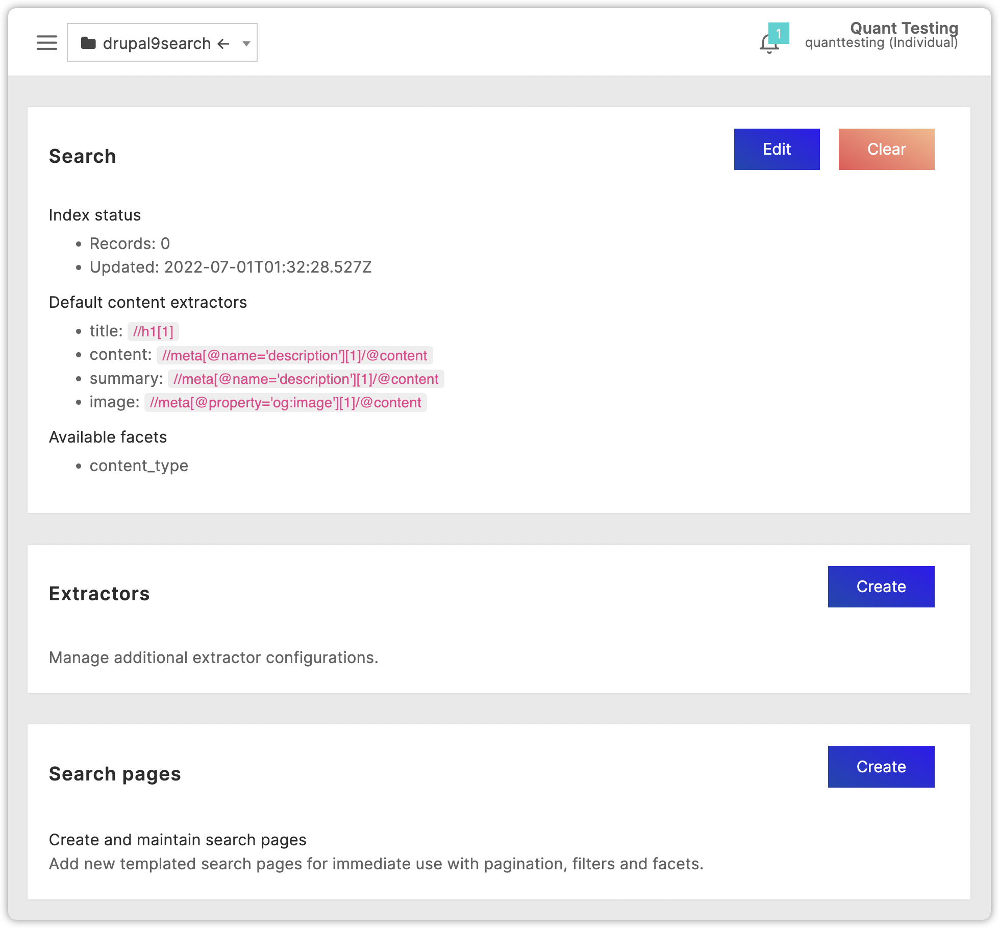 Empty Quant Search Index in Dashboard