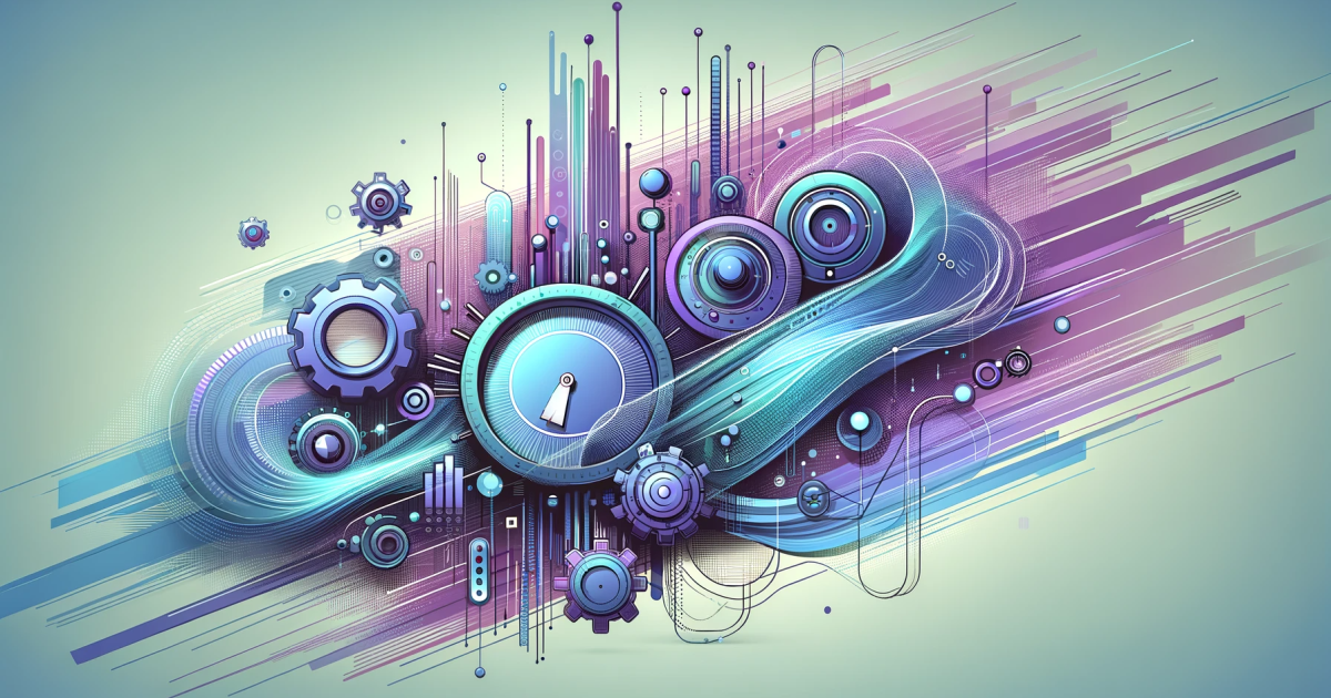 Graphic design representing the concept of rate limiting with abstract shapes in purples and blues