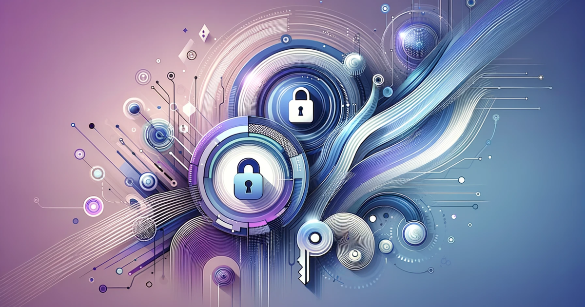 Graphic design representing system security with locks in purples and blues