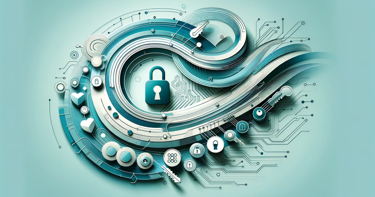 Graphic design representing system security with lock in teal and white