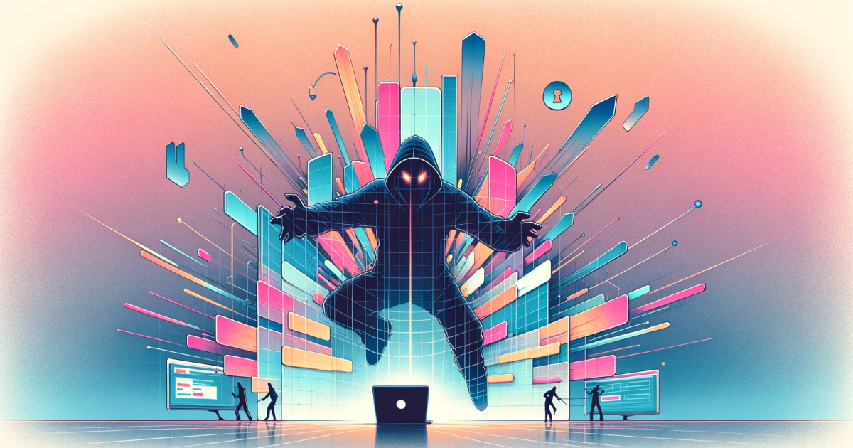 Graphic art representing a hacker trying to hack a website in pastels