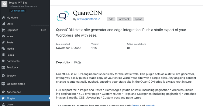 QuantCDN WordPress plugin for static WordPress hosting